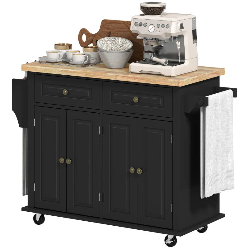 Kitchen Trolley with Drawers, Cabinets and Spice Rack, Made of Wood and MDF, 111x44.5x82.5 cm, Black