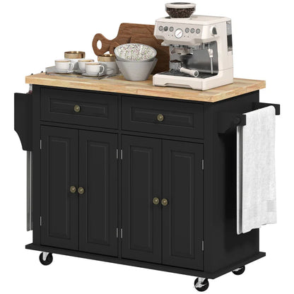 Kitchen Trolley with Drawers, Cabinets and Spice Rack, Made of Wood and MDF, 111x44.5x82.5 cm, Black