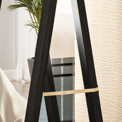 Wall and Freestanding Mirror with MDF Frame for Entrance, Living Room and Bedroom, Black