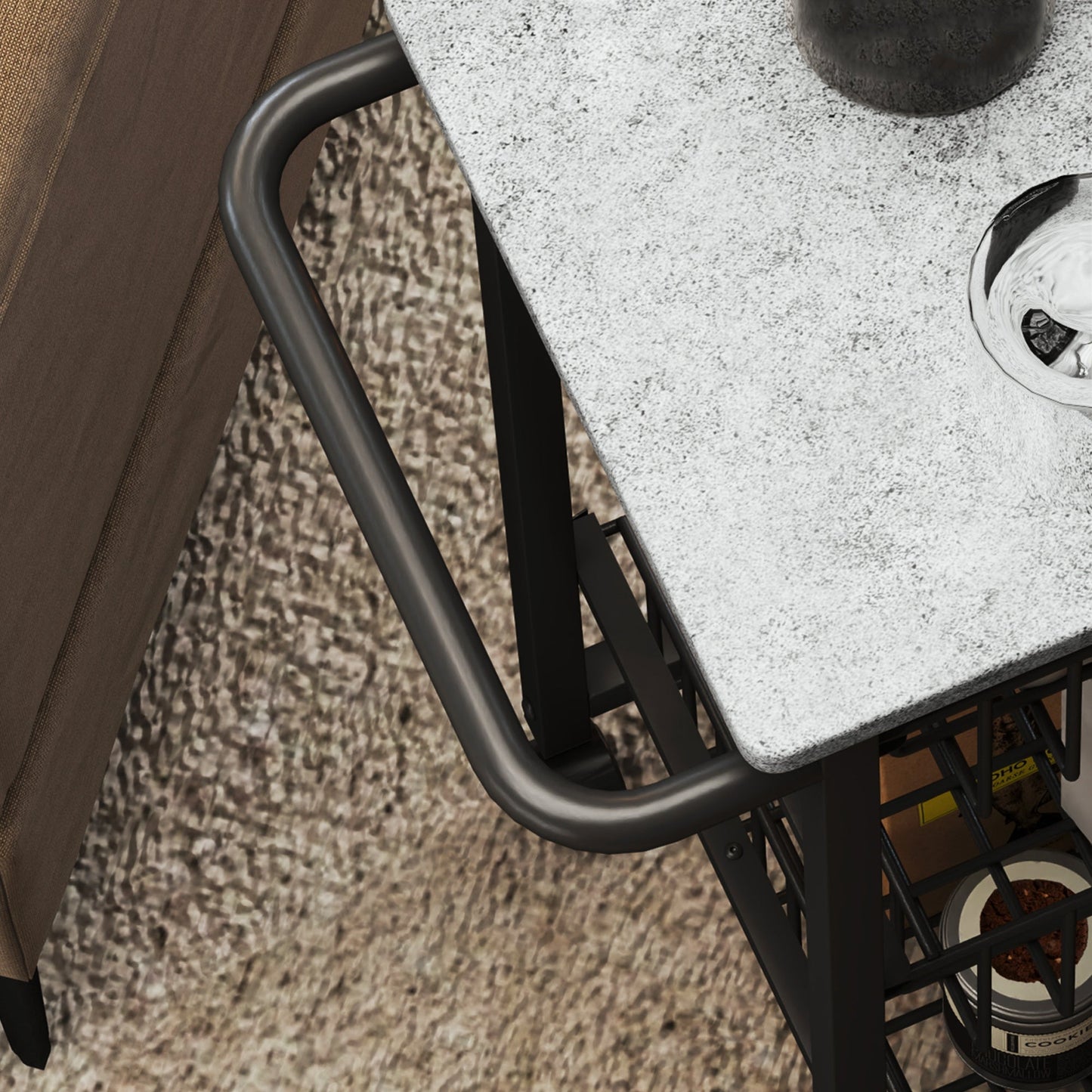 3-Basket Kitchen Trolley with Handle, Steel and Wood, 49.5x31x69 cm, Black and Light Grey