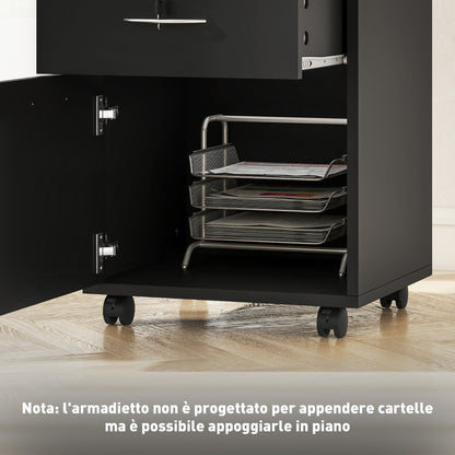 Wooden Office Cabinet with Open Shelf, Lockable Drawer and Storage Cabinet, 40x35x60 cm, Black