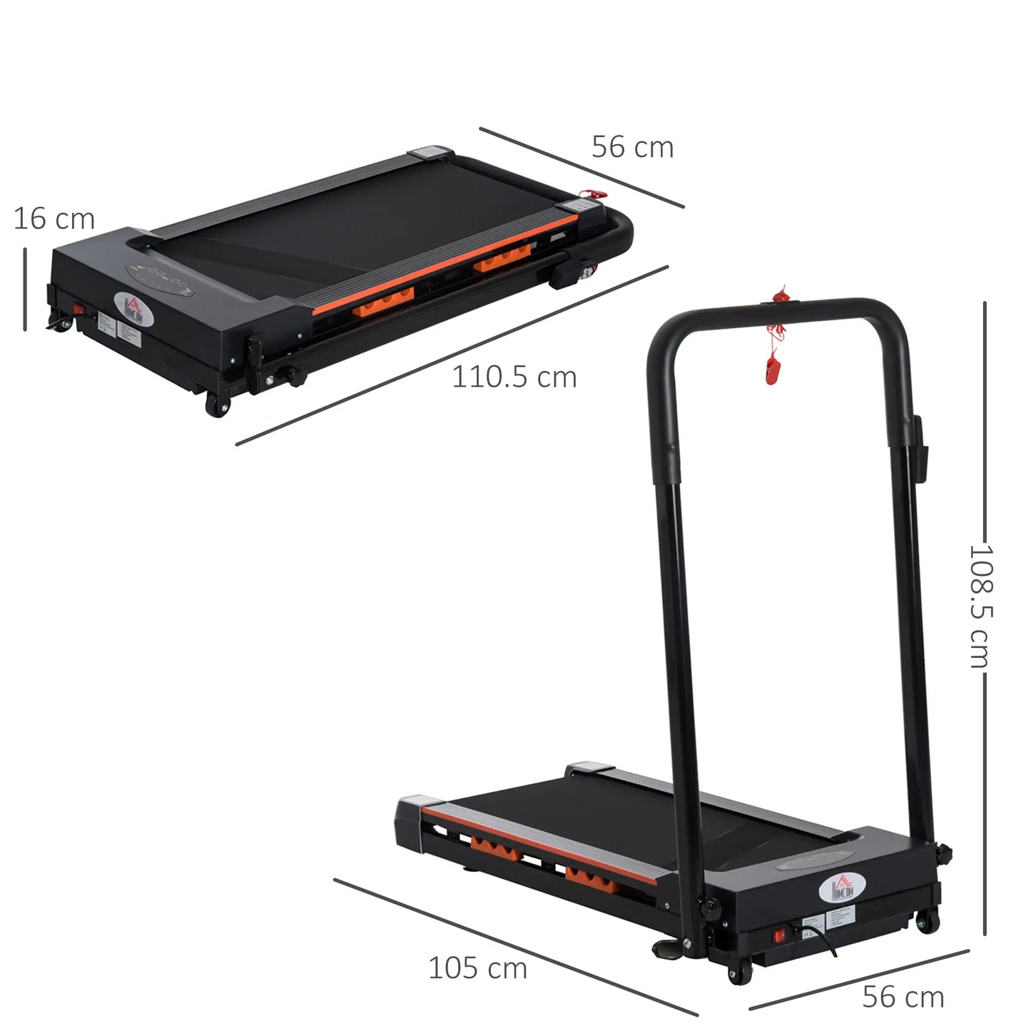 Folding Electric Treadmill with Remote Control and Safety Key, 1-6 km/h, 0.5HP Power, 105x56x108.5cm