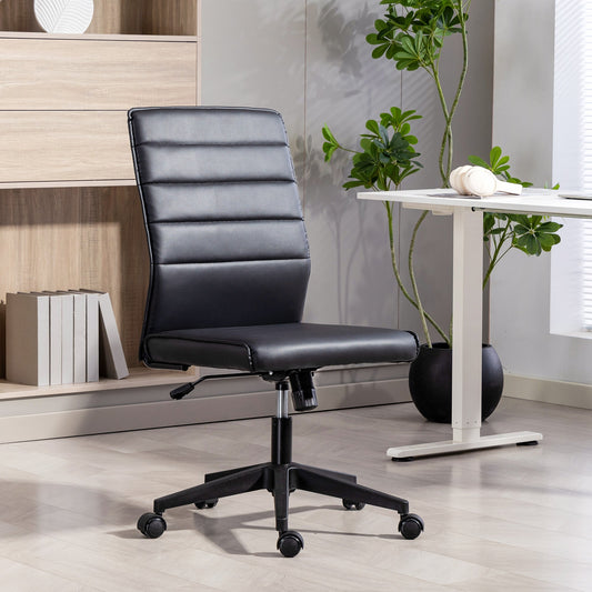 Ergonomic Office Chair with Curved Backrest, Adjustable PU Leather and Steel, 58x53x97-107 cm, Black