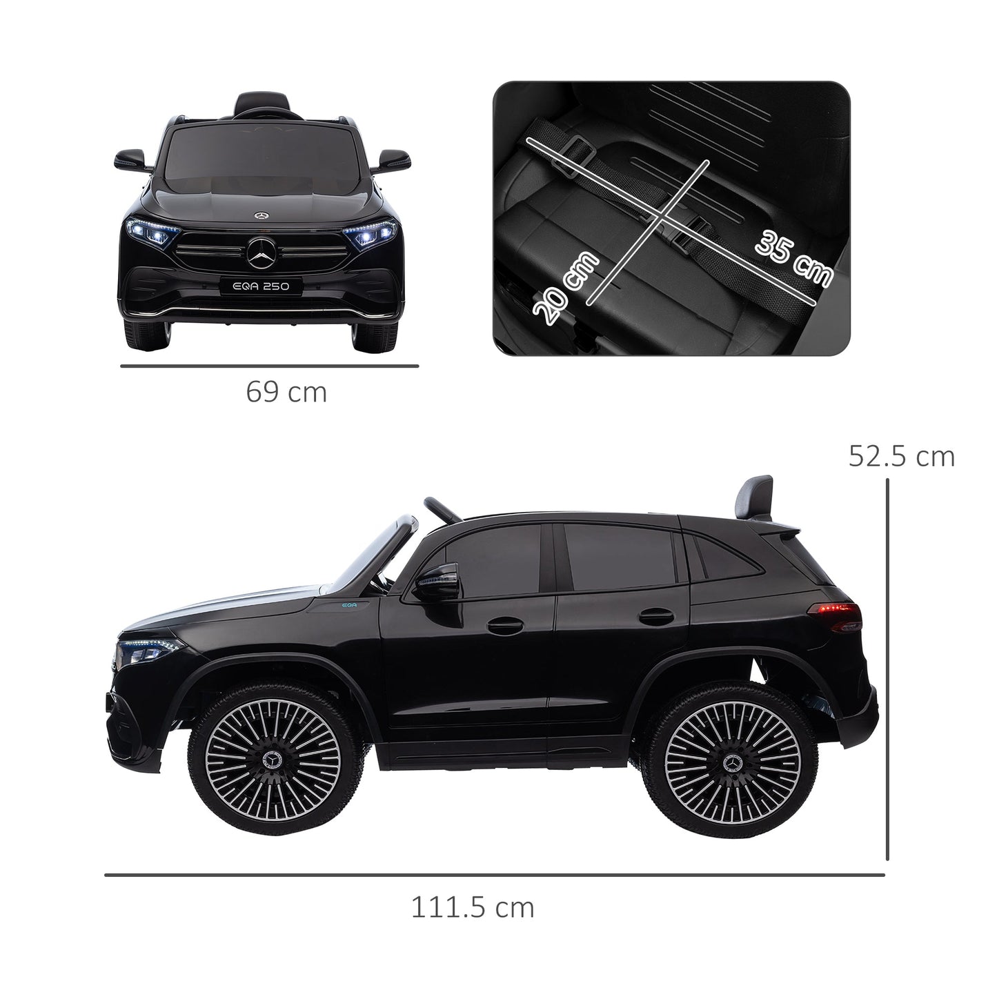 Electric Ride-On Toy Car for Kids Ages 3-8 with Remote Control, Headlights and Horn, Black