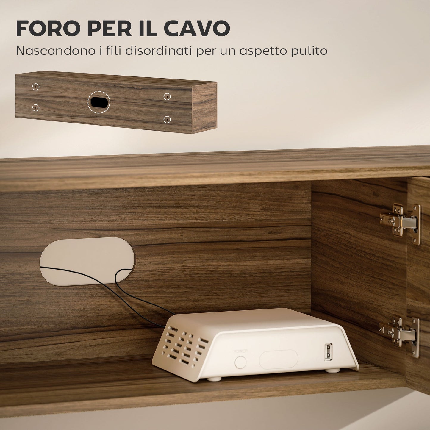 Industrial Style Wall Mounted TV Stand with 3 Cabinets, Up to 65", Rustic Brown