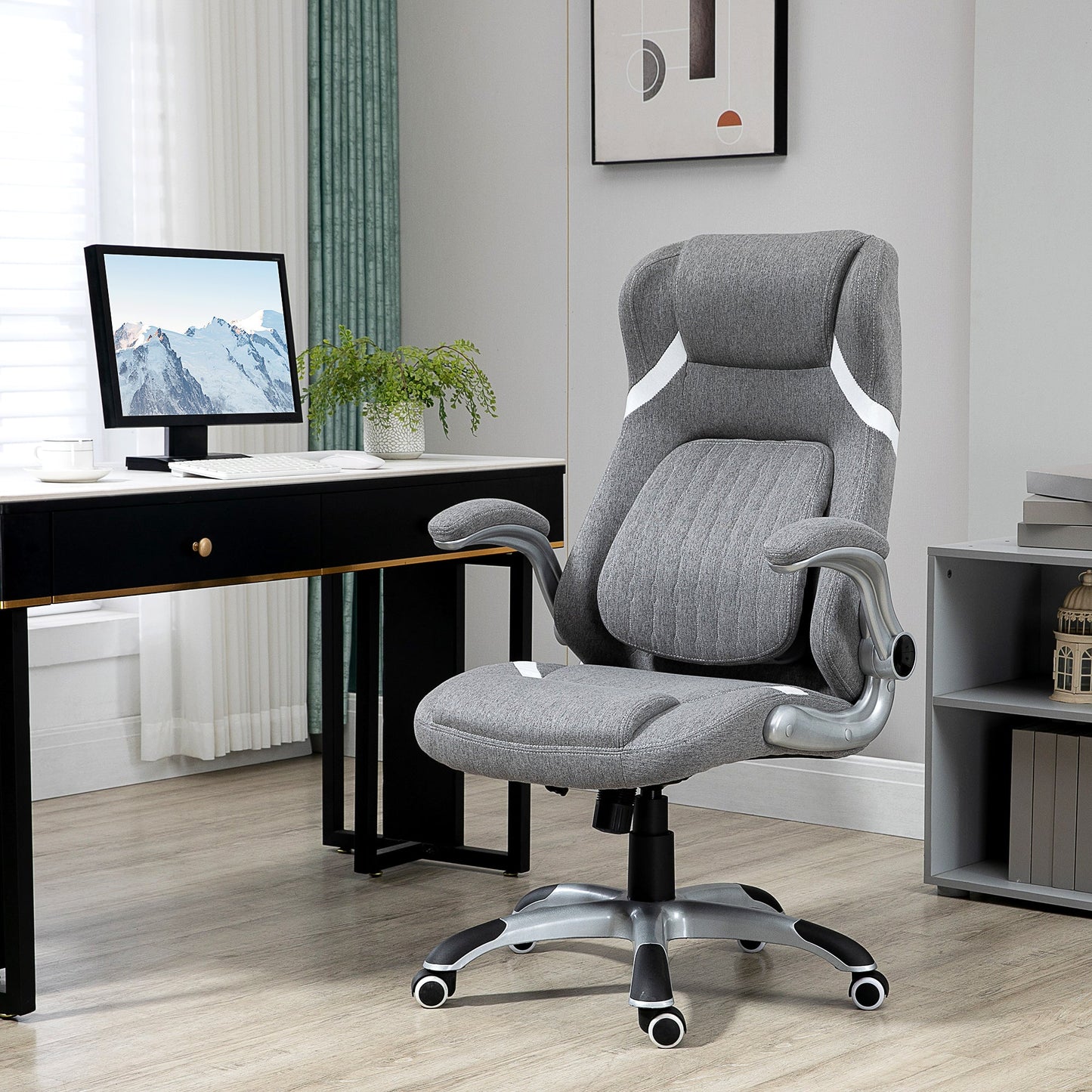 Breathable Fabric and Steel Reclining Office Chair with Adjustable Height, 68x76x109-117 cm