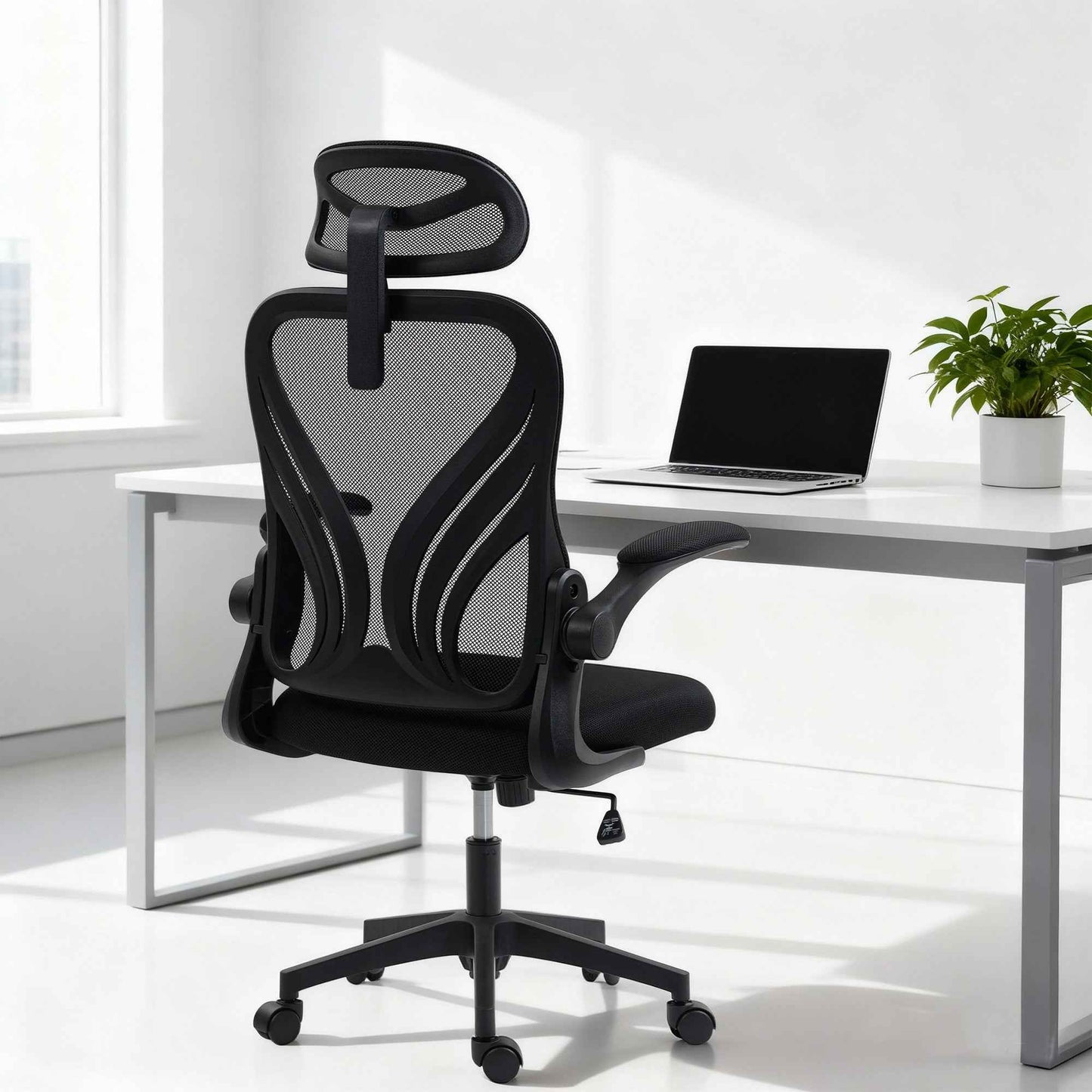 Ergonomic Office Chair with Flip-Up Armrests, Lumbar Support and Adjustable Headrest, Black