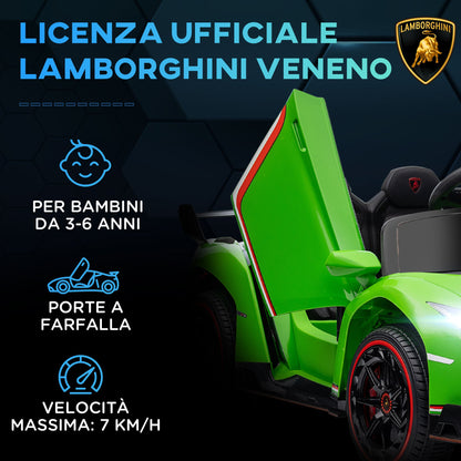 Electric Ride-On Toy Car Lamborghini Veneno 12V with Remote Control, Ages 3-6 Years, Green