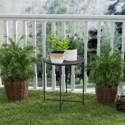Garden Coffee Table with Removable Tray and Folding Steel Legs, Ø46x50 cm, Black