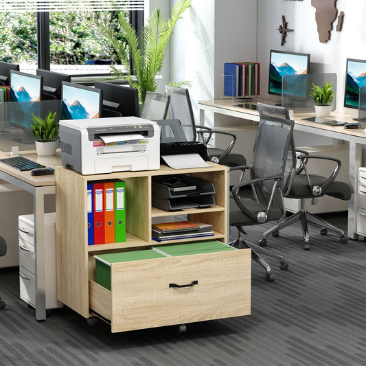 Multipurpose Cabinet Office Printer Stand with 5 Wheels and Adjustable Shelf, 77x40x73cm - Wood