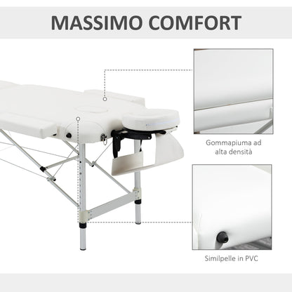 Portable Folding Professional Massage Table in White Aluminum 215x81x61-84cm