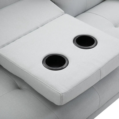 3 Seater Scandinavian Style Reclining Sofa Bed with Drop-Leaf Table, 181x77x88 cm, Grey