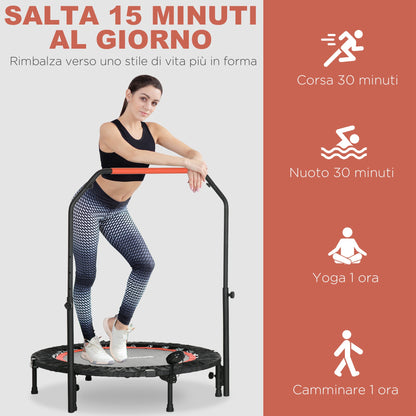 Mini Fitness Trampoline Ø102 cm with Adjustable Handlebar, Foldable Elastic Trampoline, Black