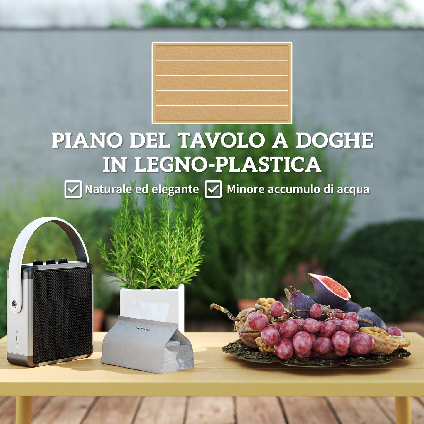 PE Rattan Outdoor Lounge Set with 2 2-Seater Sofas with Cushions and 2 Coffee Tables, Wood Color