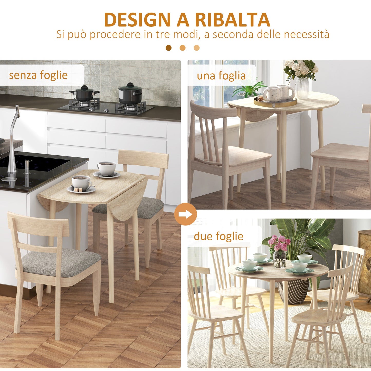 Modern Folding Drop-Leaf Table for Kitchen and Living Room, Chipboard, Ø89x73.5 cm