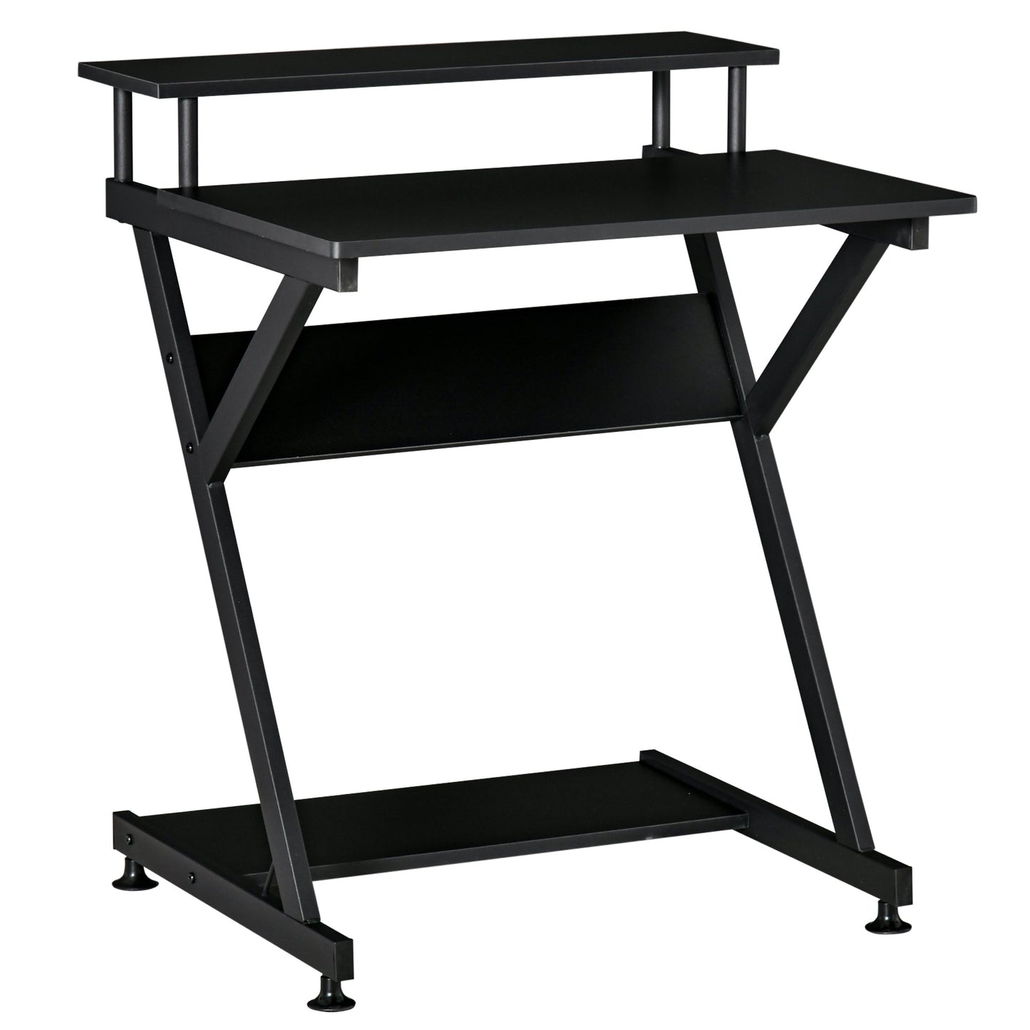 Table PC Room Road with raised monitor shelf, wooden office desk, 70x60x85.5cm - Black
