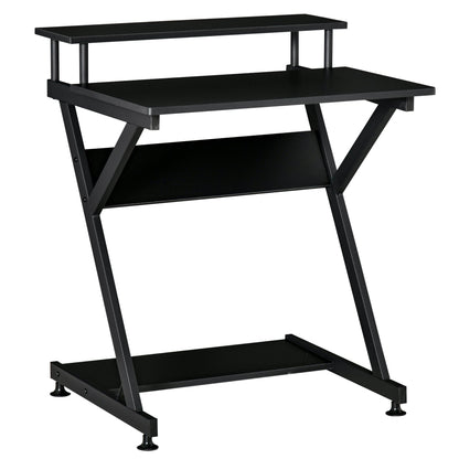 Table PC Room Road with raised monitor shelf, wooden office desk, 70x60x85.5cm - Black