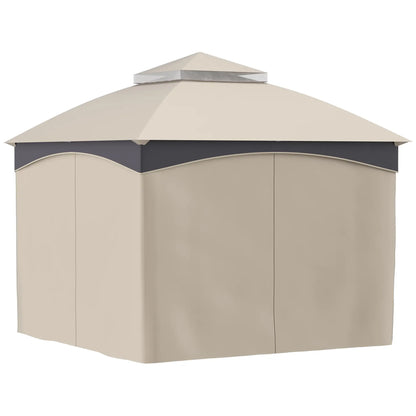 3x3m Steel Garden Gazebo with Double Roof and Curtains, Beige and Grey