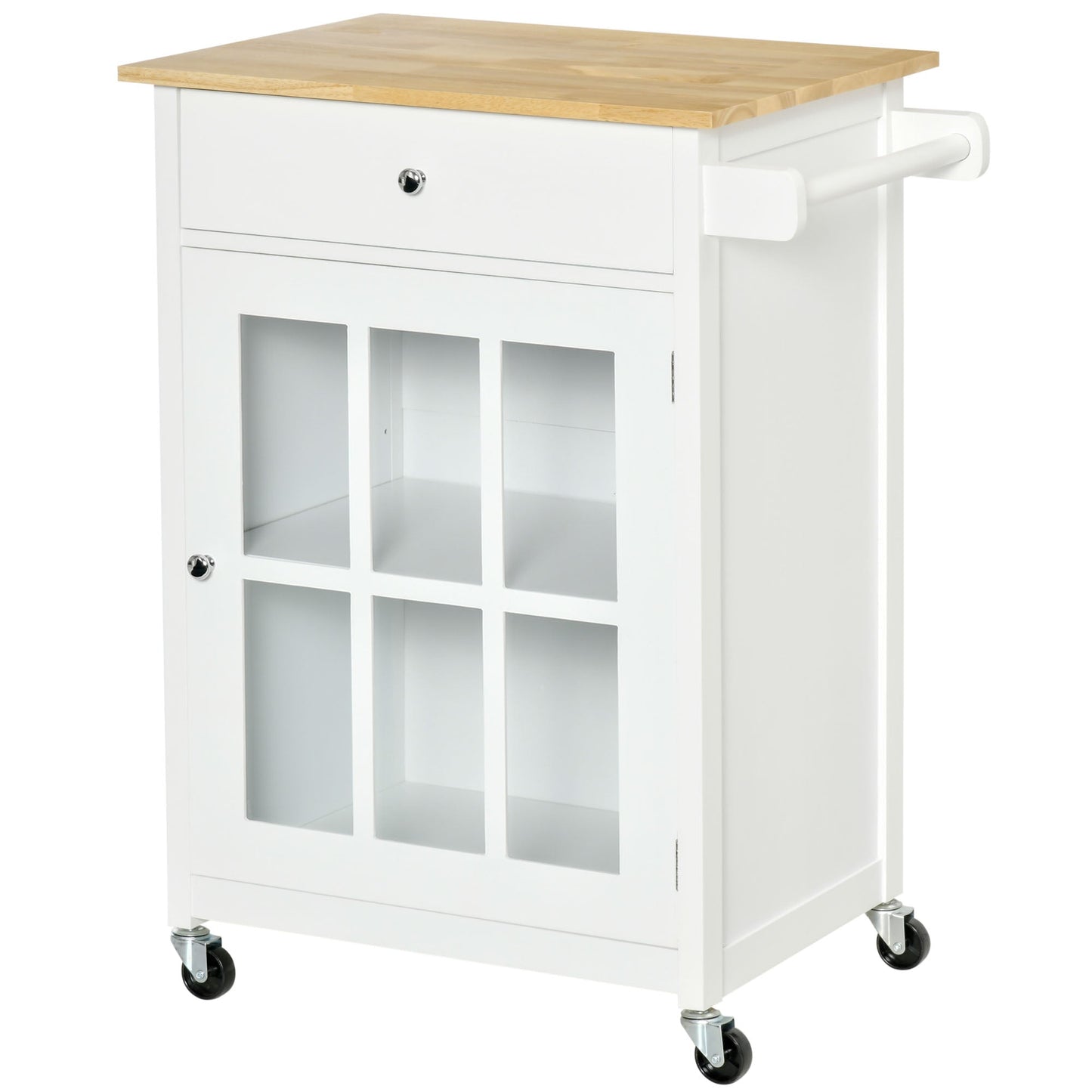 Multipurpose Kitchen Cart with 4 Wheels, White Wood, 67x48x86.5cm