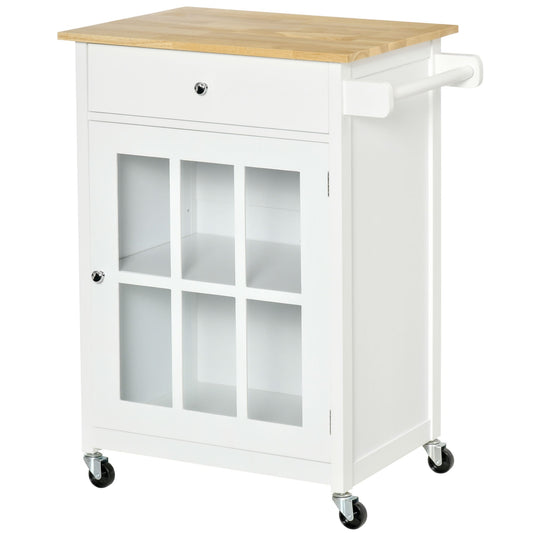 Multipurpose Kitchen Cart with 4 Wheels, White Wood, 67x48x86.5cm