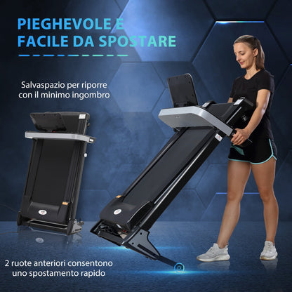 Folding Electric Treadmill Space-Saving, Professional Treadmill with 12 Preset Programs and LCD Screen for Home or Office Training, 1-12km/h, Black