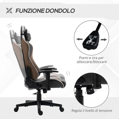 150° Reclining Gaming Chair with Rocking Function, Headrest and Lumbar Cushion, Grey