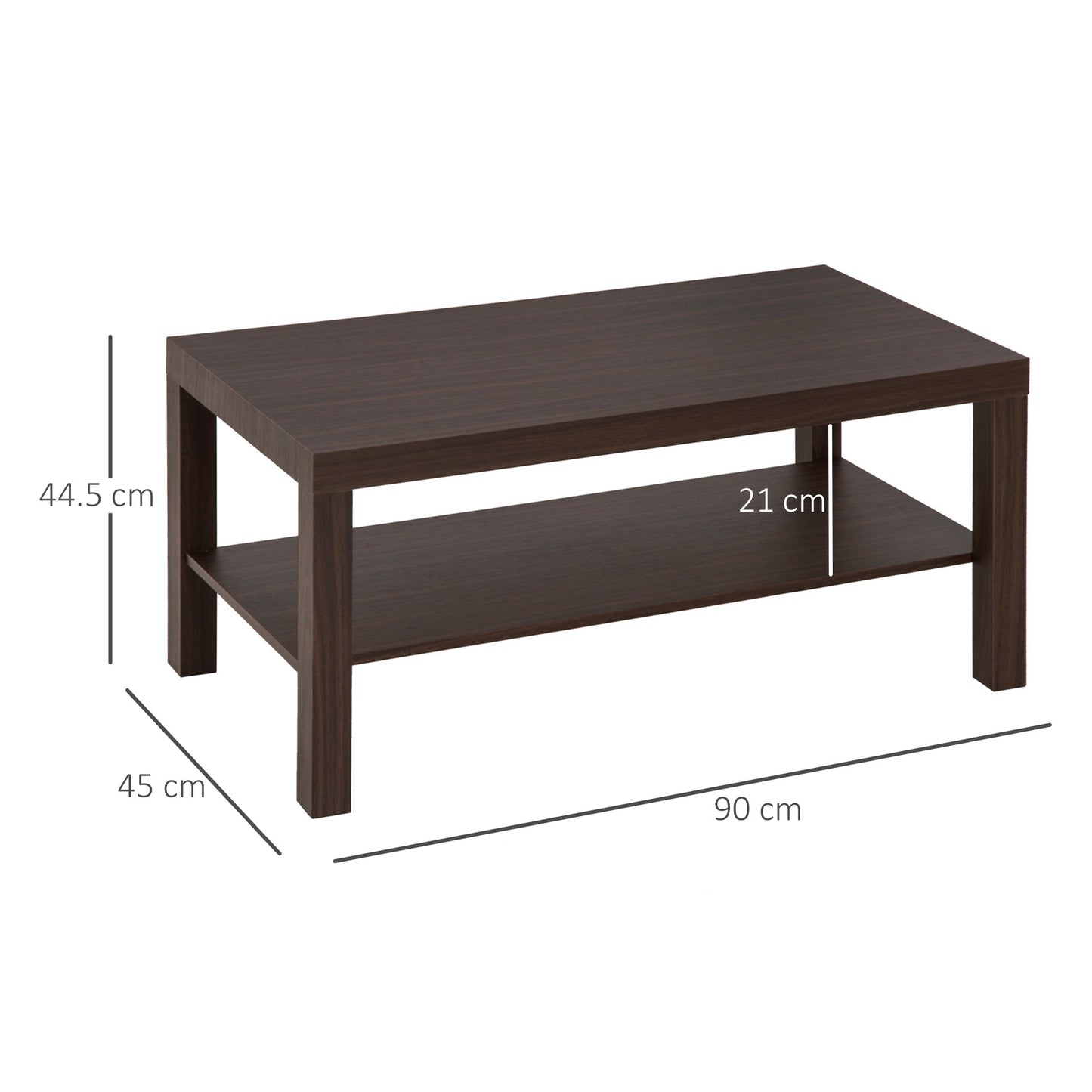 Classic Rectangular Coffee Table with Wooden Storage Shelf 90×45×44.5cm