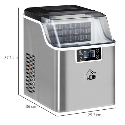 Ice Machine 20kg in 24 Hours, 24 Cubes in 14-18 Minutes with Adjustable Size, 3.2L Tank and Self-Cleaning System, Silver