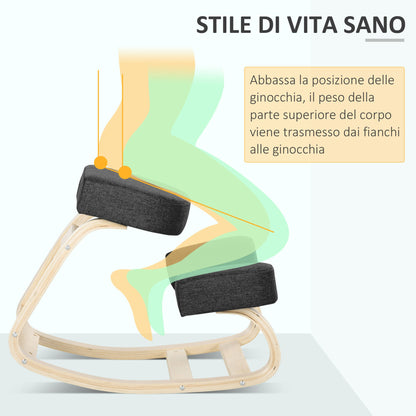 Ergonomic Kneeling Chair in Birch Wood and Cushion, 51x69x58cm, Black