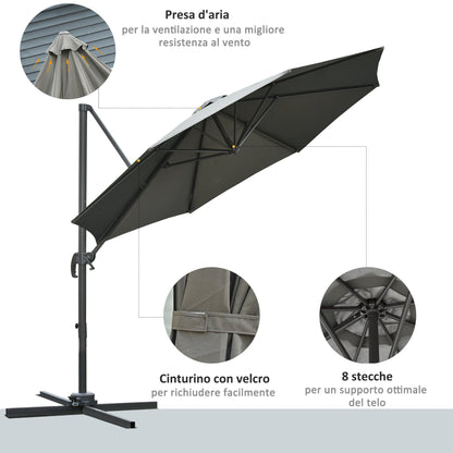 Hand Crank Garden Umbrella with 8 Ribs and Adjustable Angle, Ø2.95x2.5 m, Grey