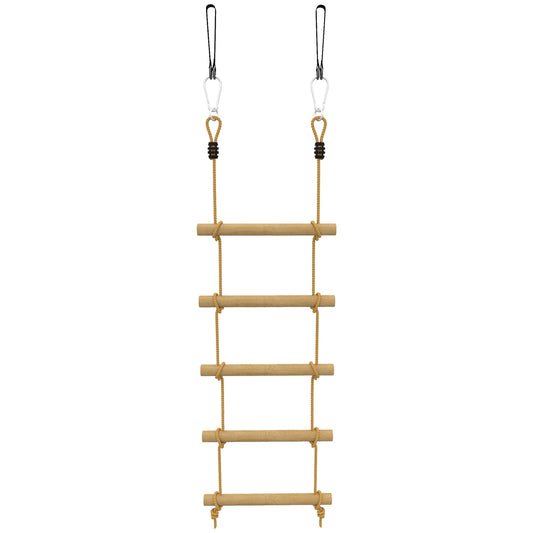 5-Rung Ladder for Children Ages 3-8 Years, with Buckles and Straps, Made of Wood and PE, Wood Color