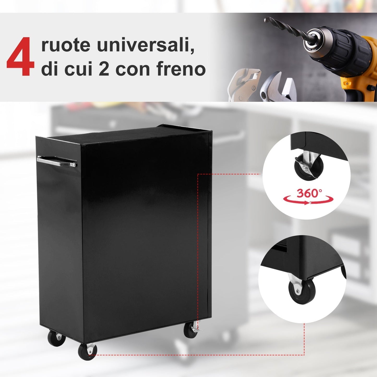 Black Multi-Use Garage Trolley | Board of Utensils For Mechanics | 61.5x33x85cm