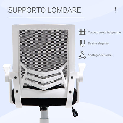 Ergonomic Office Chair with Adjustable Height, in Linen Effect Fabric, 62.5x55x94-104 cm, Black and White