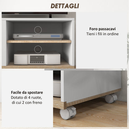 42" Max TV Stand with 2 Open Shelves and Door and Wheels, Chipboard, 80x45x39.5 cm, White