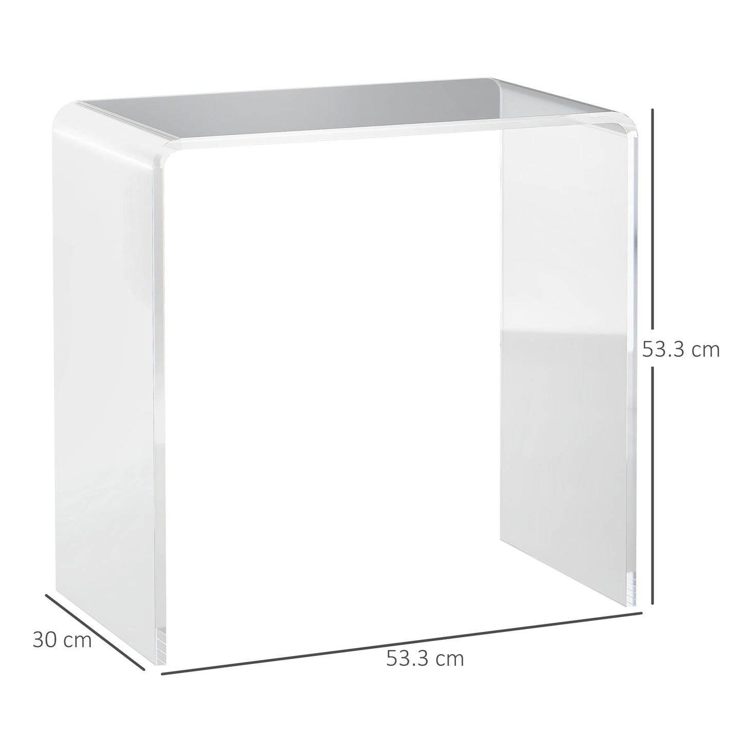 Living room coffee table in UC with smooth edges and rounded corners, 53.5x30.5x53.5 cm, transparent