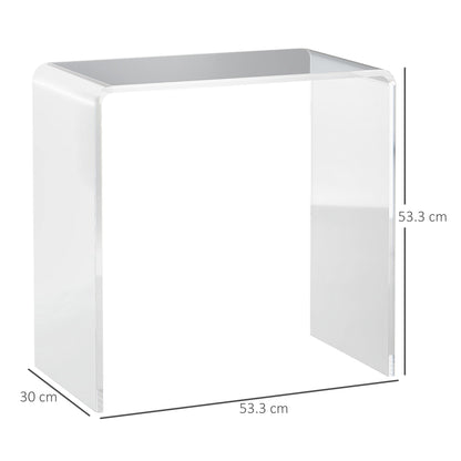 Living room coffee table in UC with smooth edges and rounded corners, 53.5x30.5x53.5 cm, transparent