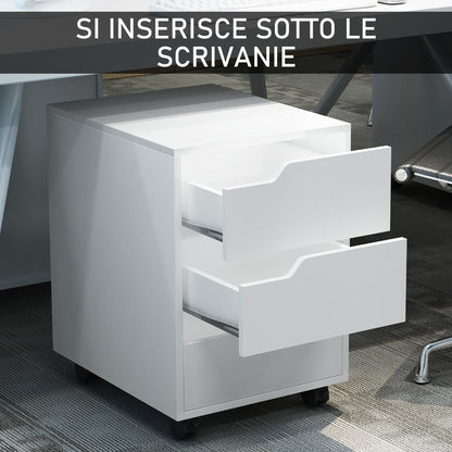 3 Drawer Office Chest with Retractable Handles, Wood and Metal, 40x50x57.5 cm, White