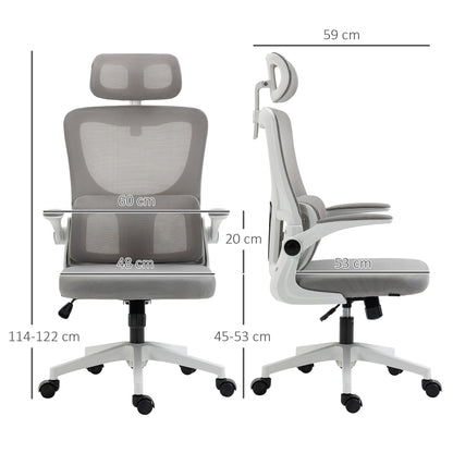 Ergonomic Height Adjustable Office Chair with Headrest, 60x59x114-122 cm, Grey