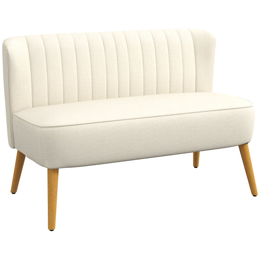 2-Seater Modern Fabric Sofa with Wooden Legs, 117 x 56.5 x 77 cm, Cream White