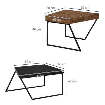 Set of 2 Chipboard and Steel Coffee Tables, Black Table 80x60x42 cm and Brown Table 60x60x46 cm