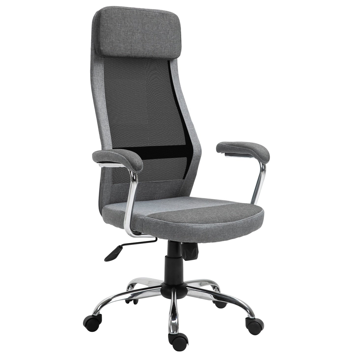 Ergonomic Swivel Office Chair, Adjustable Height and Rocking, Mesh Fabric Armchair 65x67x119-129cm Grey