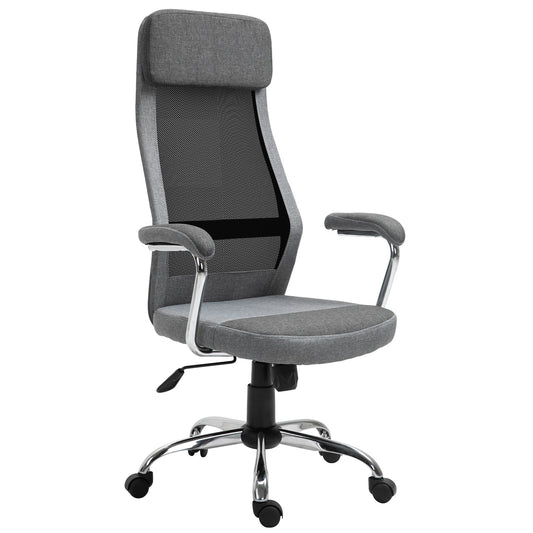 Ergonomic Swivel Office Chair, Adjustable Height and Rocking, Mesh Fabric Armchair 65x67x119-129cm Grey