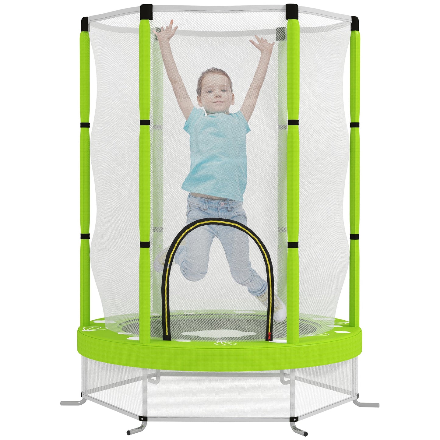 Children's Trampoline Ø140 cm with Safety Net and Drawings, Age 3-6 Years, Green