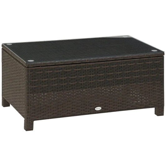 5mm Tempered Glass Rectangular Outdoor Rattan Garden Coffee Table 85 x 50 x 39 cm Brown