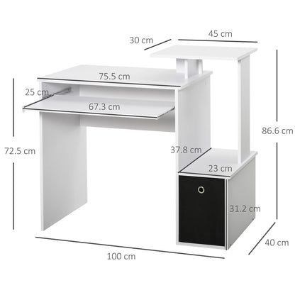 Modern Desk with Keyboard Shelf and Fabric Drawer, 100x40x86.6cm, Black and White
