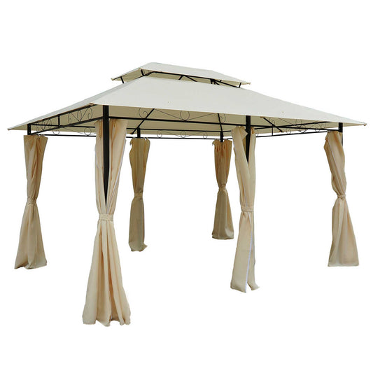 ROMA | 3x4m Garden Gazebo with Curtains and 2-Tier Roof Cream White