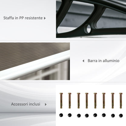 Outdoor Canopy for Windows and Doors, in Polycarbonate and Aluminum, 200x100x26 cm, Brown