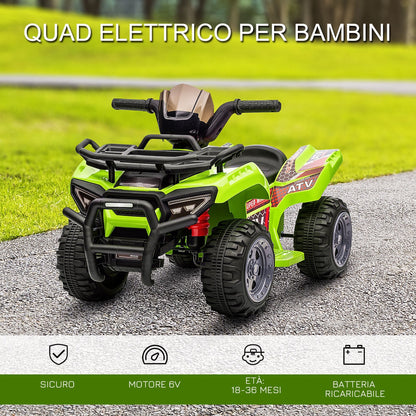 Quad electric for children with 6V rechargeable battery, accelerator button, age 18-36 months, 70x42x45cm, green