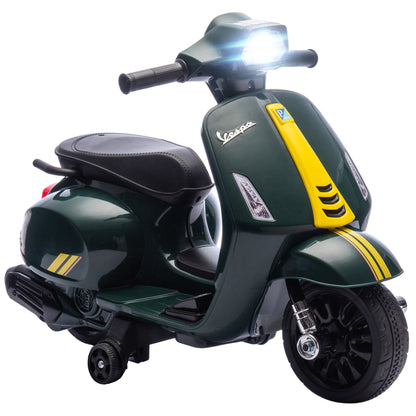 Licensed Electric Motorcycle for Kids, 6V Rechargeable Battery, Training Wheels and Lights, Ages 2-6 Years, Dark Green