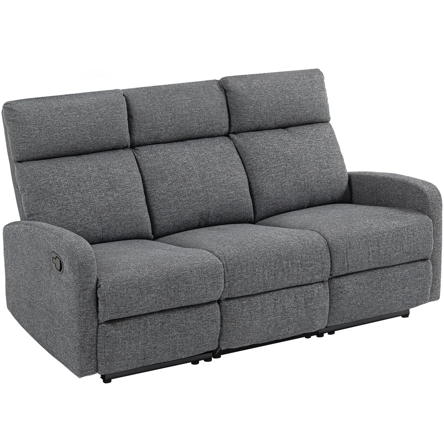 3-Seater Independently Reclining Sofa with Grey Chenille Upholstery, 179x91x98 cm